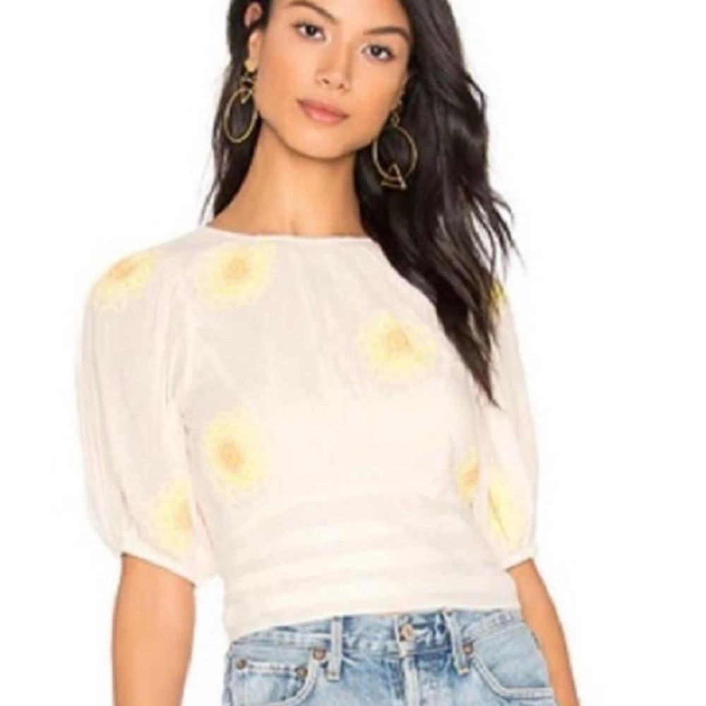 Free People My Girl Ivory Combo Blouse Sunflowers,
